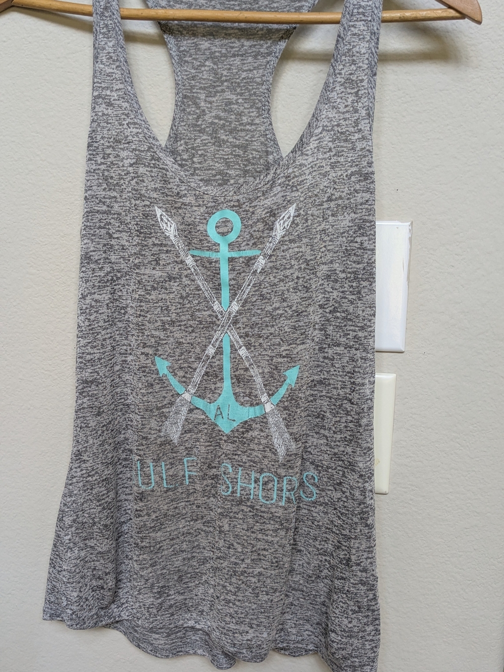 Exist Gray Marled Tank with Teal Anchor Graphic